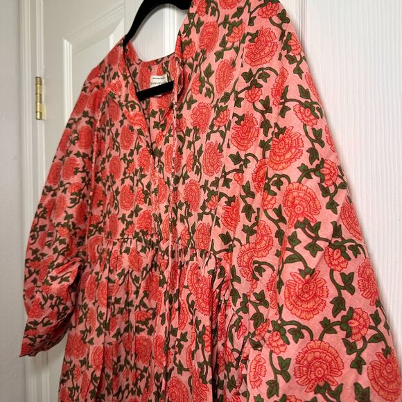 House of Sundar Maya Midi Dress Saffron Sun Women’s XS Pink Boho Floral EUC - Picture 6 of 8